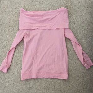 Pink Off-Shoulder Long Sleeve Top
